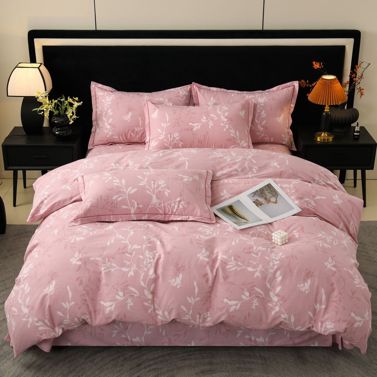 91家纺网 家纺一手货源 找家纺 润淳家居 2025新款百分百全棉磨毛四件套 春和景明 粉