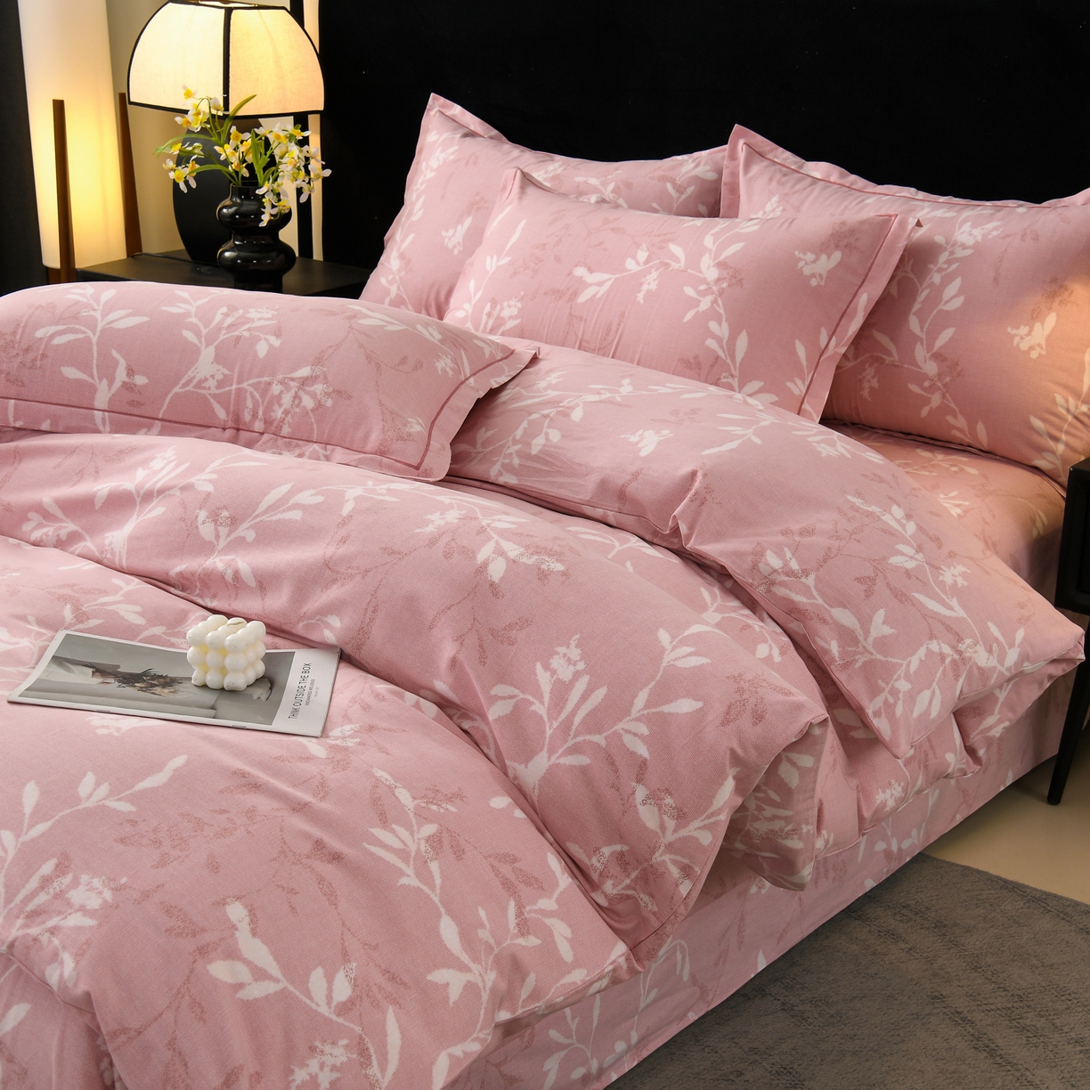 91家纺网 家纺一手货源 找家纺 润淳家居 2025新款百分百全棉磨毛四件套 春和景明 粉