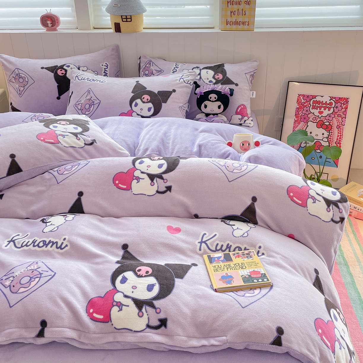 91家纺网 家纺一手货源 找家纺 金爱家 2025新款A类正版三丽鸥授权卡通加厚高克重牛奶绒系列四件套 绒三丽鸥-梦幻库洛米