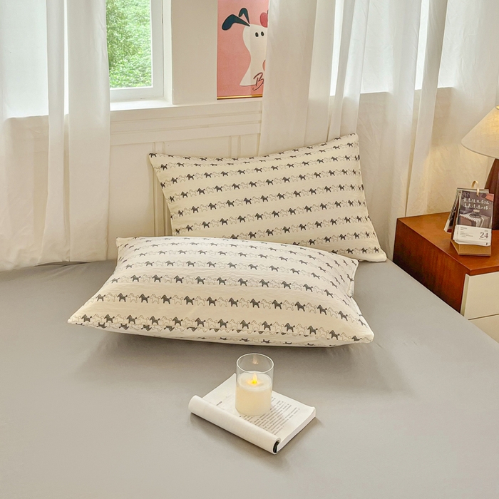 91家纺网 家纺一手货源 找家纺 斯卡诺家纺 2026爆款古法水洗仿棉四件套韩国小布袋五件套（高克重斜纹加厚） 小木马