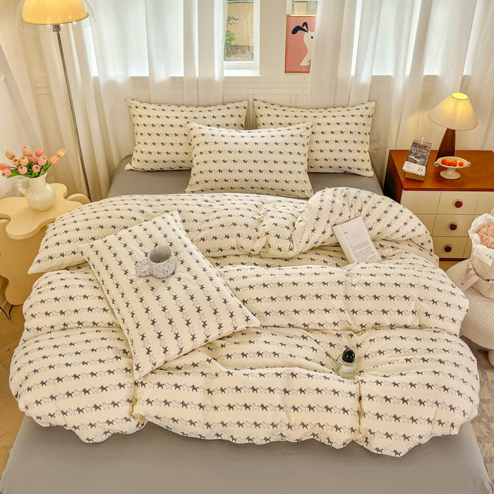 91家纺网 家纺一手货源 找家纺 斯卡诺家纺 2026爆款古法水洗仿棉四件套韩国小布袋五件套（高克重斜纹加厚） 小木马