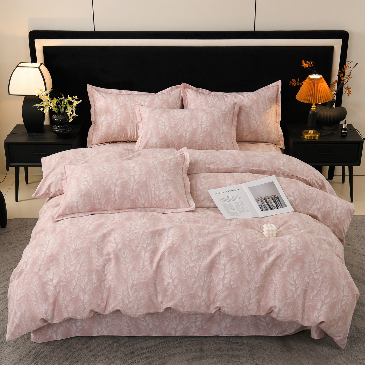 91家纺网 家纺一手货源 找家纺 润淳家居 2025新款百分百全棉磨毛四件套 丰收季节 粉