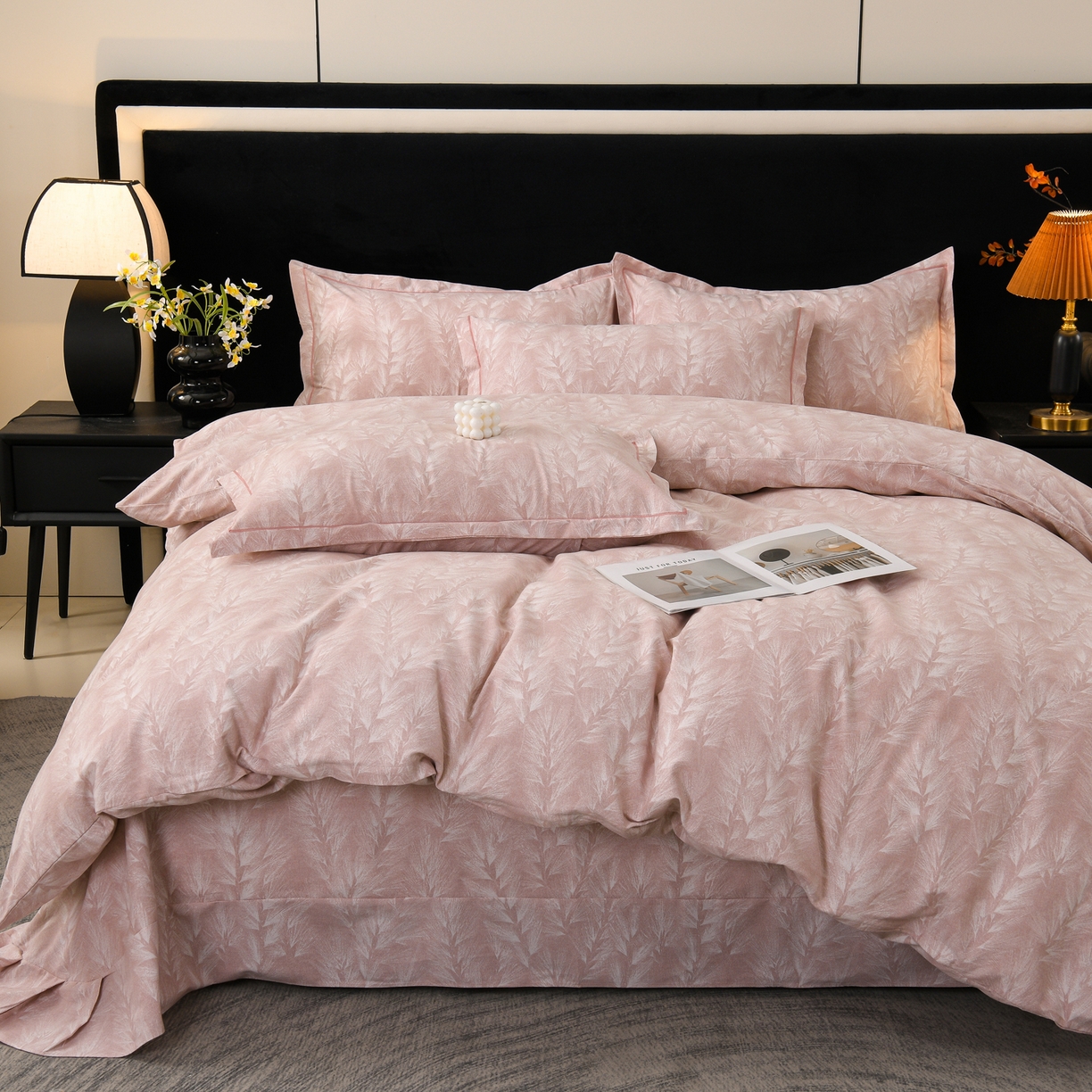 91家纺网 家纺一手货源 找家纺 润淳家居 2025新款百分百全棉磨毛四件套 丰收季节 粉