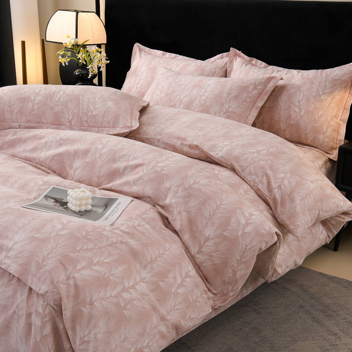 91家纺网 家纺一手货源 找家纺 润淳家居 2025新款百分百全棉磨毛四件套 丰收季节 粉