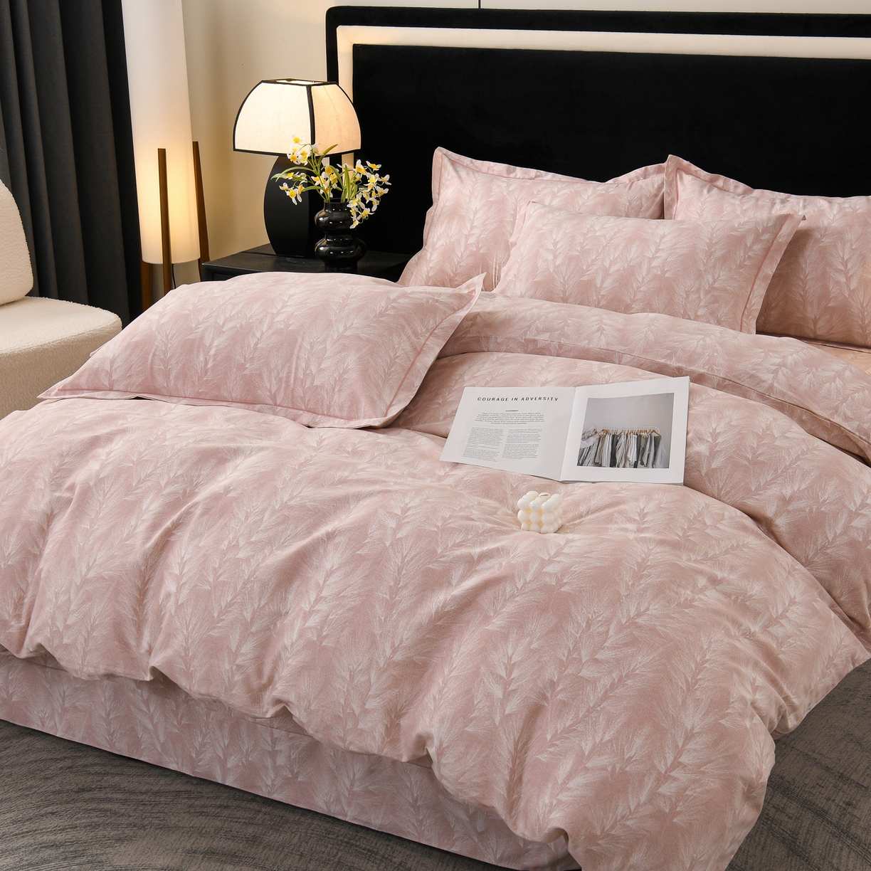 润淳家居 2025新款百分百全棉磨毛四件套 丰收季节 粉