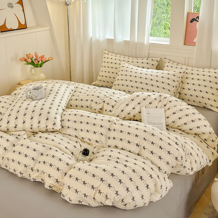 91家纺网 家纺一手货源 找家纺 斯卡诺家纺 2026爆款古法水洗仿棉四件套韩国小布袋五件套（高克重斜纹加厚） 小木马