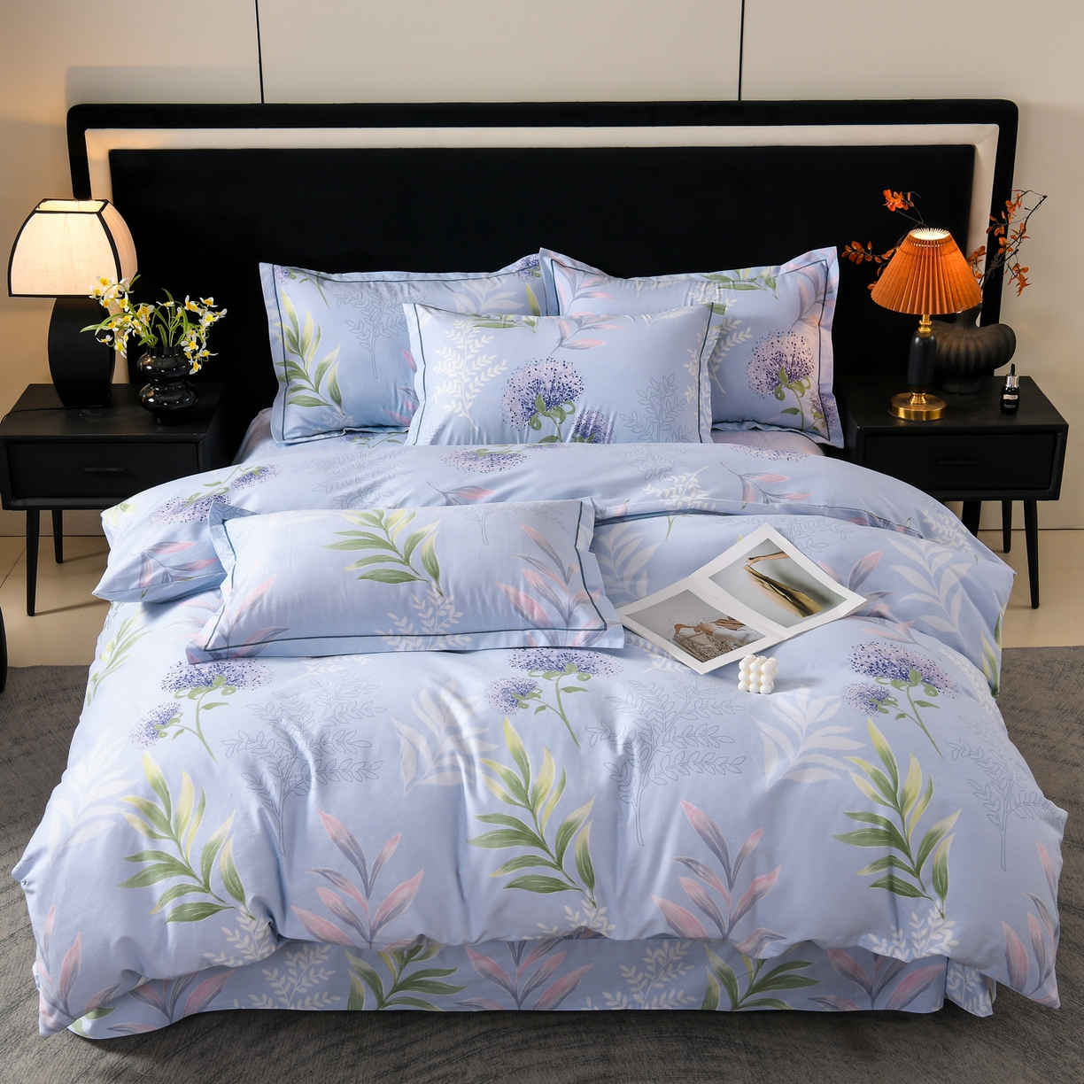 91家纺网 家纺一手货源 找家纺 润淳家居 2025新款百分百全棉磨毛四件套 和风雅颂 蓝