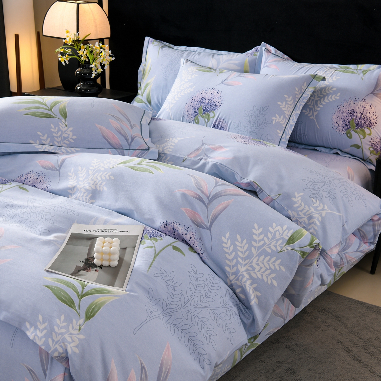 91家纺网 家纺一手货源 找家纺 润淳家居 2025新款百分百全棉磨毛四件套 和风雅颂 蓝