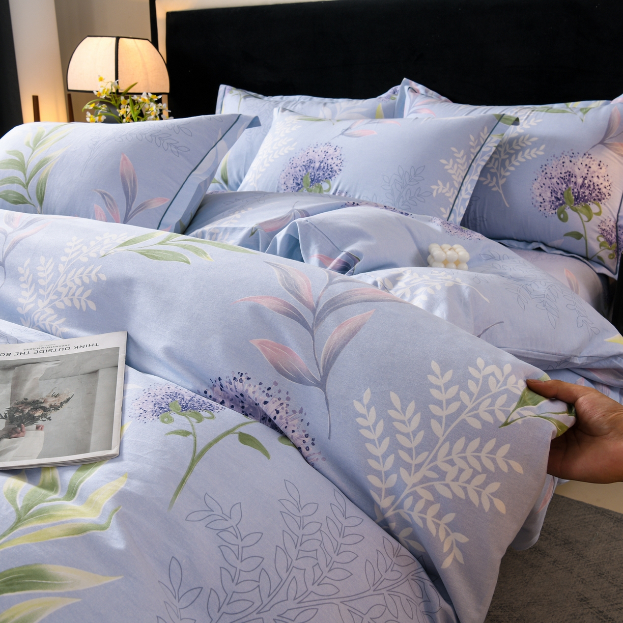 91家纺网 家纺一手货源 找家纺 润淳家居 2025新款百分百全棉磨毛四件套 和风雅颂 蓝