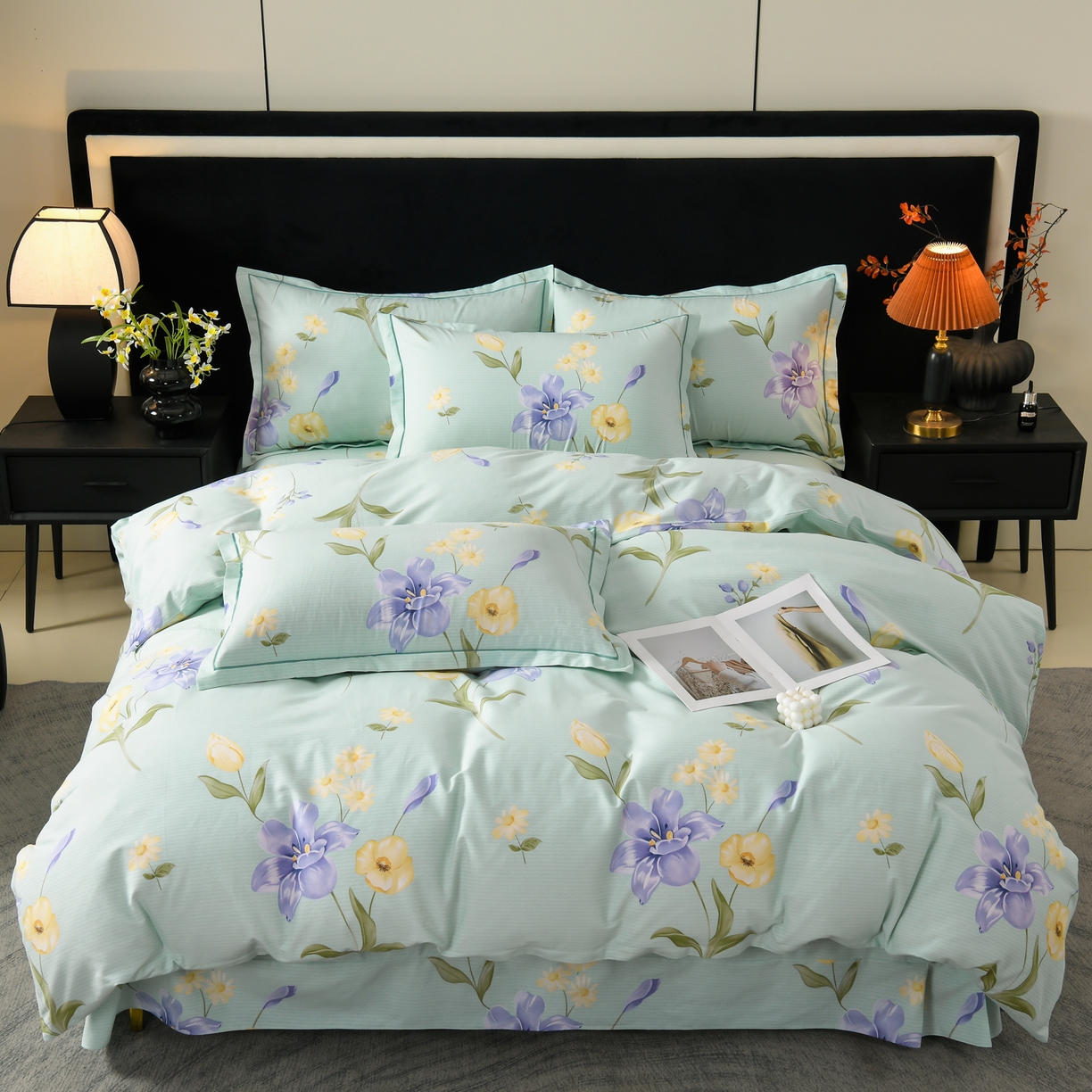 91家纺网 家纺一手货源 找家纺 润淳家居 2025新款百分百全棉磨毛四件套 后庭花 绿