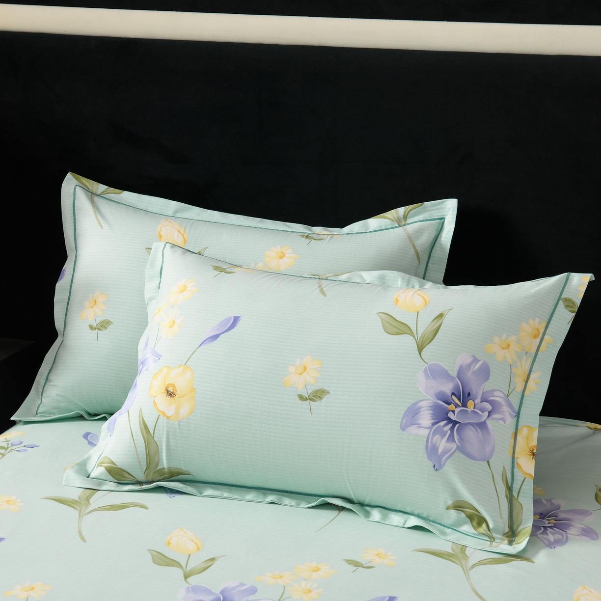 91家纺网 家纺一手货源 找家纺 润淳家居 2025新款百分百全棉磨毛四件套 后庭花 绿