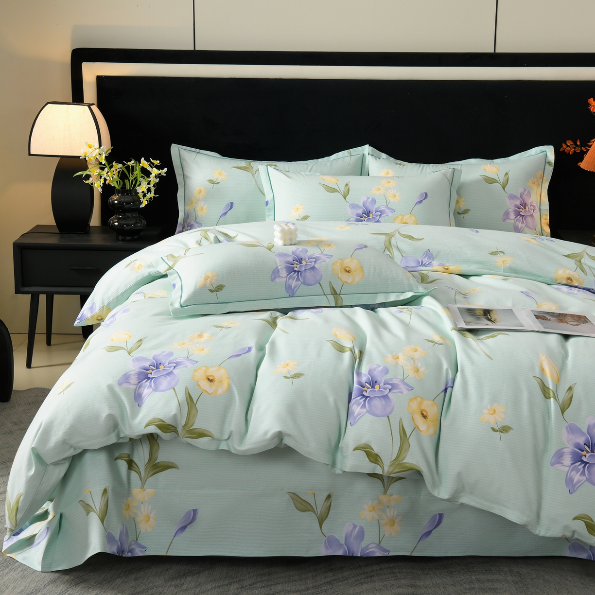 91家纺网 家纺一手货源 找家纺 润淳家居 2025新款百分百全棉磨毛四件套 后庭花 绿