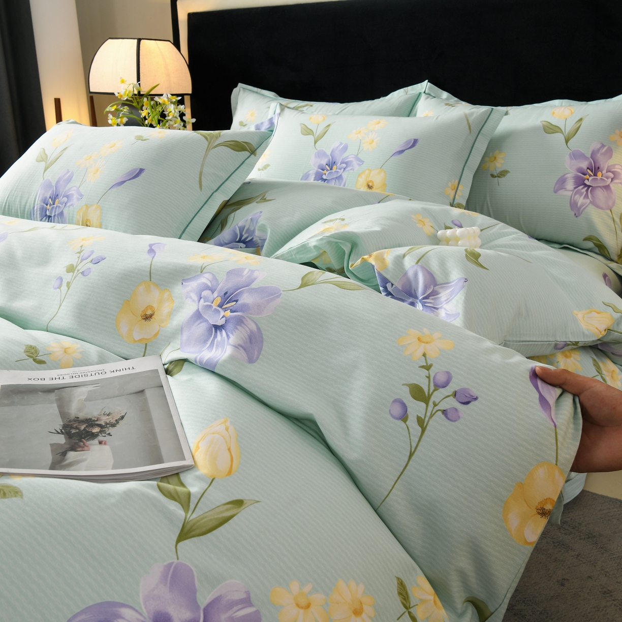 91家纺网 家纺一手货源 找家纺 润淳家居 2025新款百分百全棉磨毛四件套 后庭花 绿