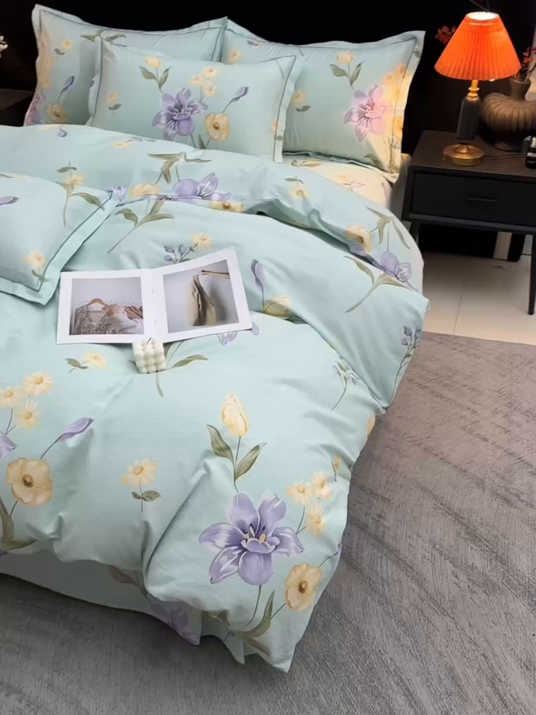 91家纺网 家纺一手货源 找家纺 润淳家居 2025新款百分百全棉磨毛四件套 后庭花 绿