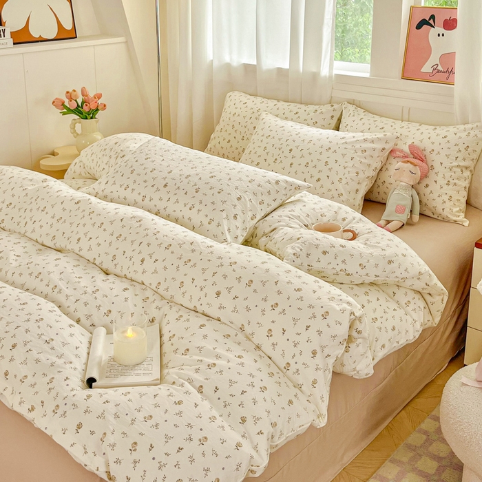 91家纺网 家纺一手货源 找家纺 斯卡诺家纺 2026爆款古法水洗仿棉四件套韩国小布袋五件套（高克重斜纹加厚） 小情调