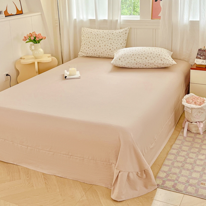 91家纺网 家纺一手货源 找家纺 斯卡诺家纺 2026爆款古法水洗仿棉四件套韩国小布袋五件套（高克重斜纹加厚） 小情调