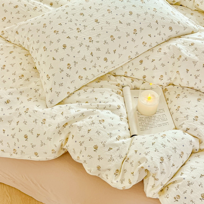 91家纺网 家纺一手货源 找家纺 斯卡诺家纺 2026爆款古法水洗仿棉四件套韩国小布袋五件套（高克重斜纹加厚） 小情调