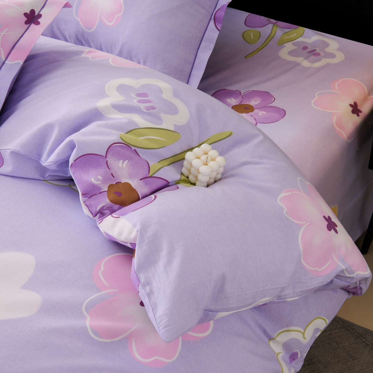 91家纺网 家纺一手货源 找家纺 润淳家居 2025新款百分百全棉磨毛四件套 花田与夏 彐