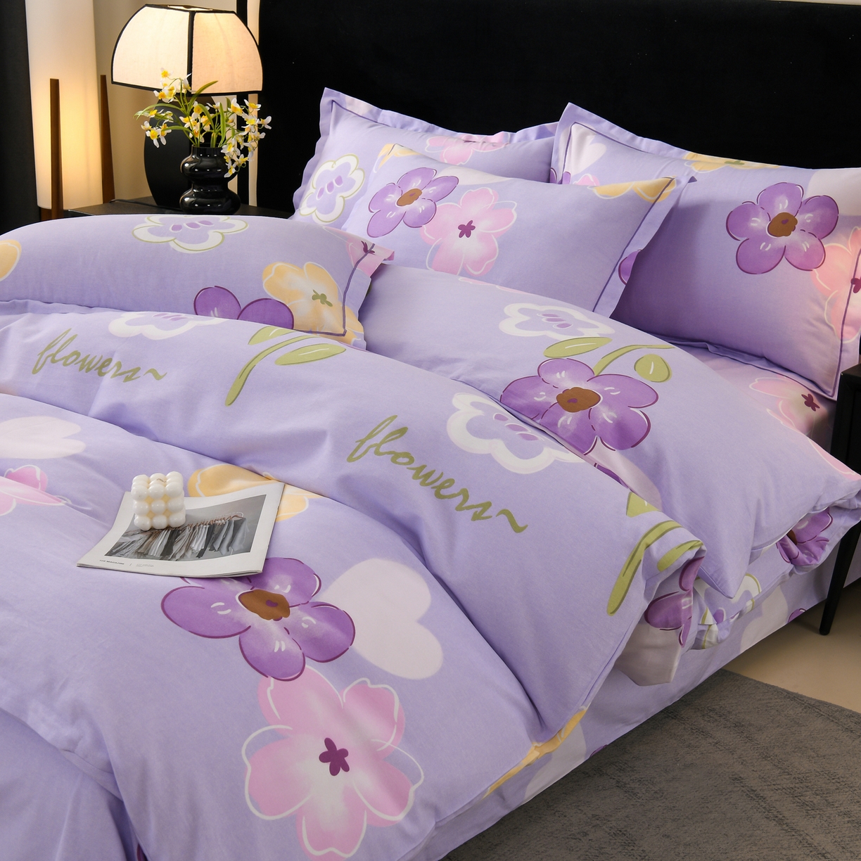 91家纺网 家纺一手货源 找家纺 润淳家居 2025新款百分百全棉磨毛四件套 花田与夏 彐