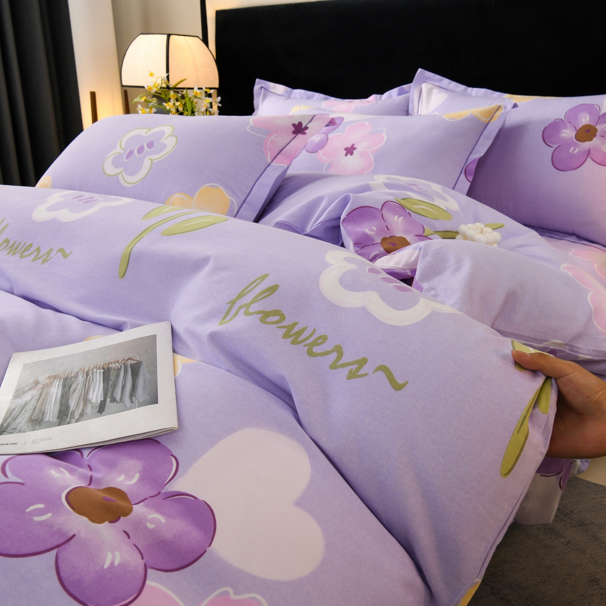 91家纺网 家纺一手货源 找家纺 润淳家居 2025新款百分百全棉磨毛四件套 花田与夏 彐