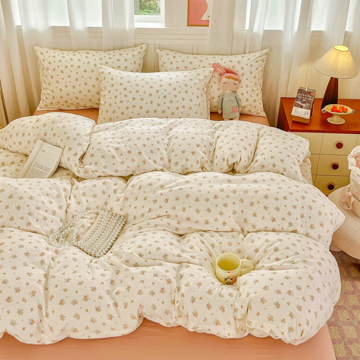 91家纺网 家纺一手货源 找家纺 斯卡诺家纺 2026爆款古法水洗仿棉四件套韩国小布袋五件套（高克重斜纹加厚） 小晴天