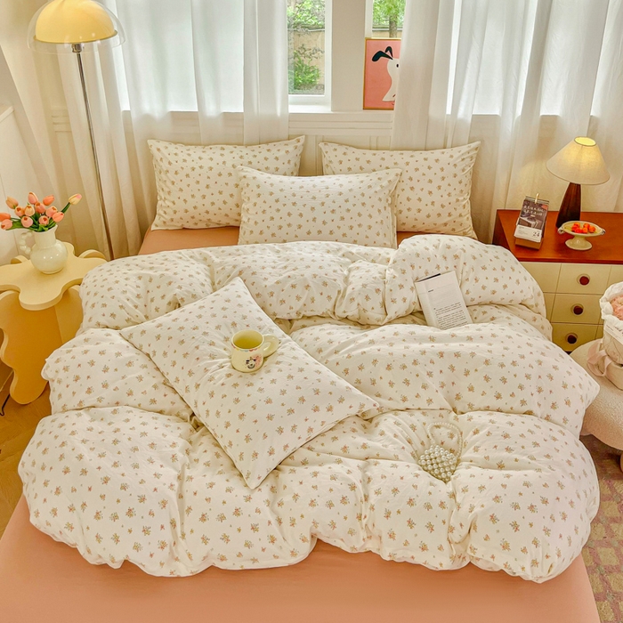 91家纺网 家纺一手货源 找家纺 斯卡诺家纺 2026爆款古法水洗仿棉四件套韩国小布袋五件套（高克重斜纹加厚） 小晴天