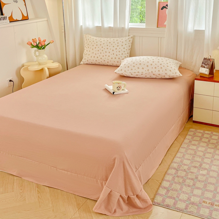 91家纺网 家纺一手货源 找家纺 斯卡诺家纺 2026爆款古法水洗仿棉四件套韩国小布袋五件套（高克重斜纹加厚） 小晴天