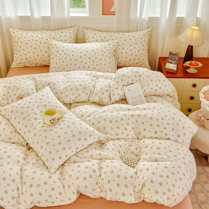 91家纺网 家纺一手货源 找家纺 斯卡诺家纺 2026爆款古法水洗仿棉四件套韩国小布袋五件套（高克重斜纹加厚） 小晴天