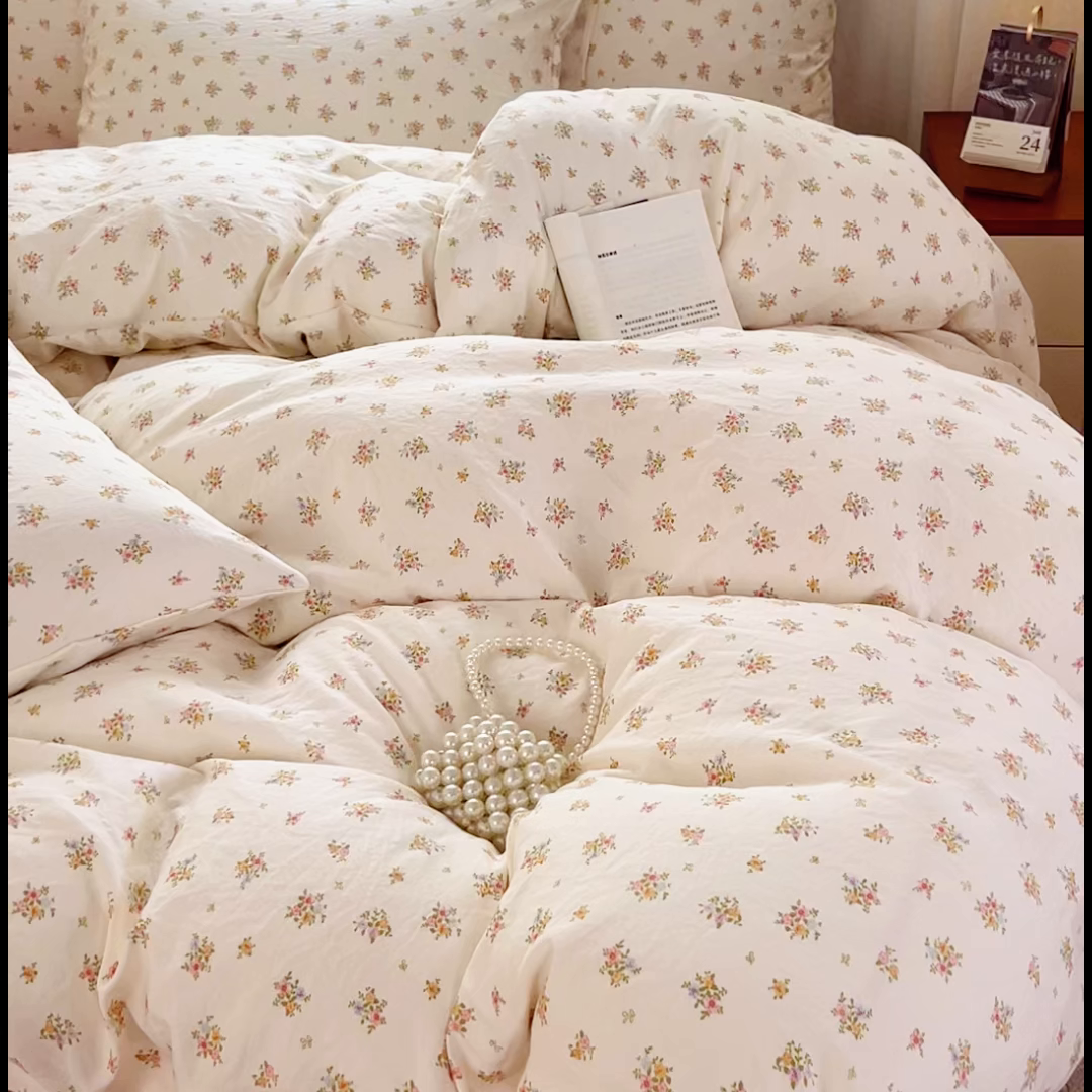 91家纺网 家纺一手货源 找家纺 斯卡诺家纺 2026爆款古法水洗仿棉四件套韩国小布袋五件套（高克重斜纹加厚） 小晴天