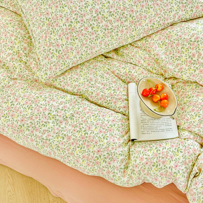 91家纺网 家纺一手货源 找家纺 斯卡诺家纺 2026爆款古法水洗仿棉四件套韩国小布袋五件套（高克重斜纹加厚） 悠悠花海