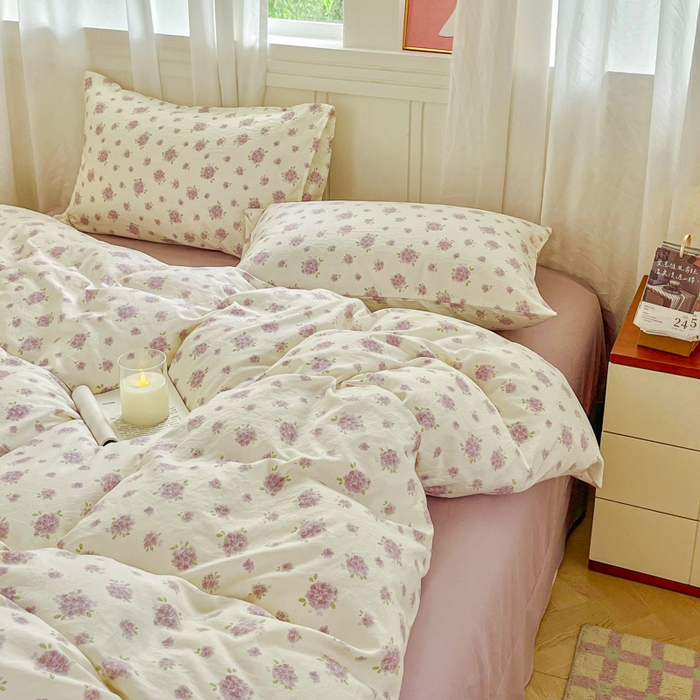 91家纺网 家纺一手货源 找家纺 斯卡诺家纺 2026爆款古法水洗仿棉四件套韩国小布袋五件套（高克重斜纹加厚） 紫萱