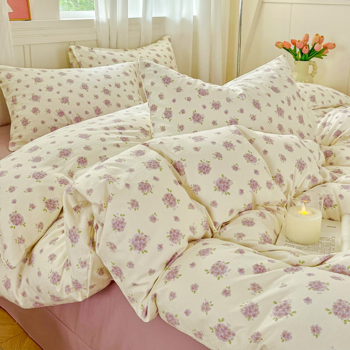 91家纺网 家纺一手货源 找家纺 斯卡诺家纺 2026爆款古法水洗仿棉四件套韩国小布袋五件套（高克重斜纹加厚） 紫萱