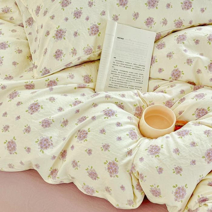 91家纺网 家纺一手货源 找家纺 斯卡诺家纺 2026爆款古法水洗仿棉四件套韩国小布袋五件套（高克重斜纹加厚） 紫萱