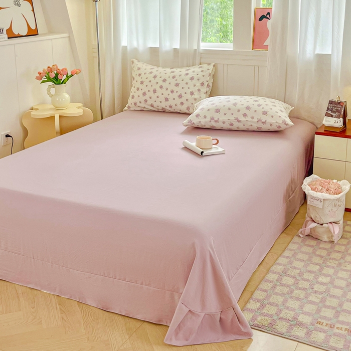 91家纺网 家纺一手货源 找家纺 斯卡诺家纺 2026爆款古法水洗仿棉四件套韩国小布袋五件套（高克重斜纹加厚） 紫萱