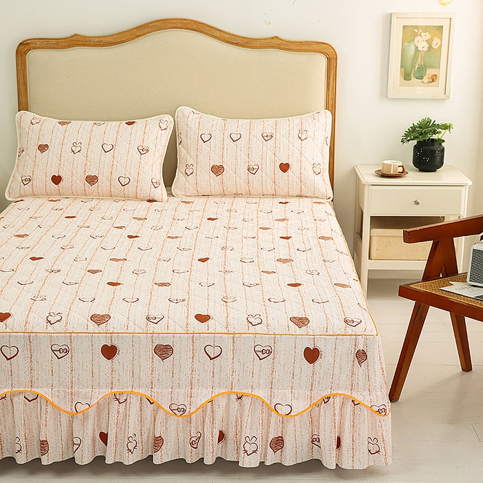 91家纺网 家纺一手货源 找家纺 笠裙家纺 2025新款磨毛夹棉S边单件三件套韩版防滑床裙单床裙床裙单件 爱心蝴蝶结