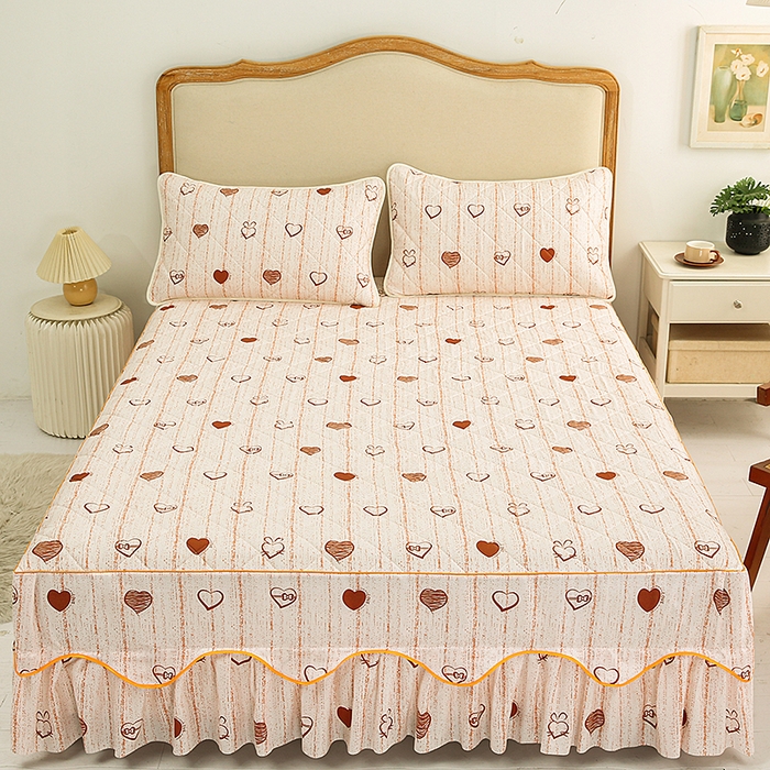 91家纺网 家纺一手货源 找家纺 笠裙家纺 2025新款磨毛夹棉S边单件三件套韩版防滑床裙单床裙床裙单件 爱心蝴蝶结