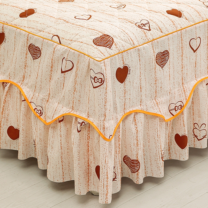 91家纺网 家纺一手货源 找家纺 笠裙家纺 2025新款磨毛夹棉S边单件三件套韩版防滑床裙单床裙床裙单件 爱心蝴蝶结