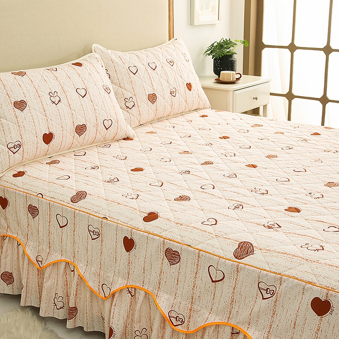 91家纺网 家纺一手货源 找家纺 笠裙家纺 2025新款磨毛夹棉S边单件三件套韩版防滑床裙单床裙床裙单件 爱心蝴蝶结