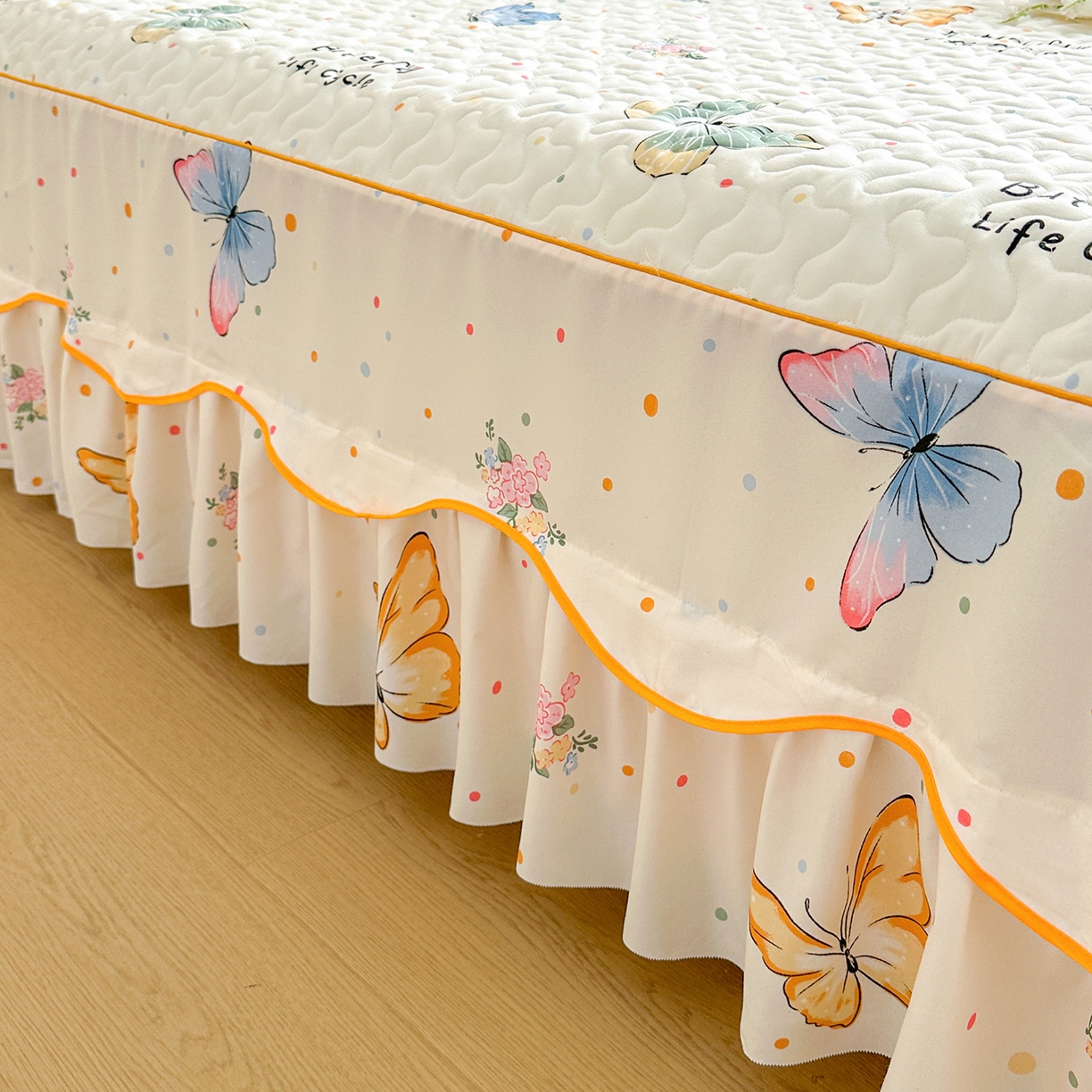 91家纺网 家纺一手货源 找家纺 笠裙家纺 2025新款磨毛夹棉S边单件三件套韩版防滑床裙单床裙床裙单件 比翼