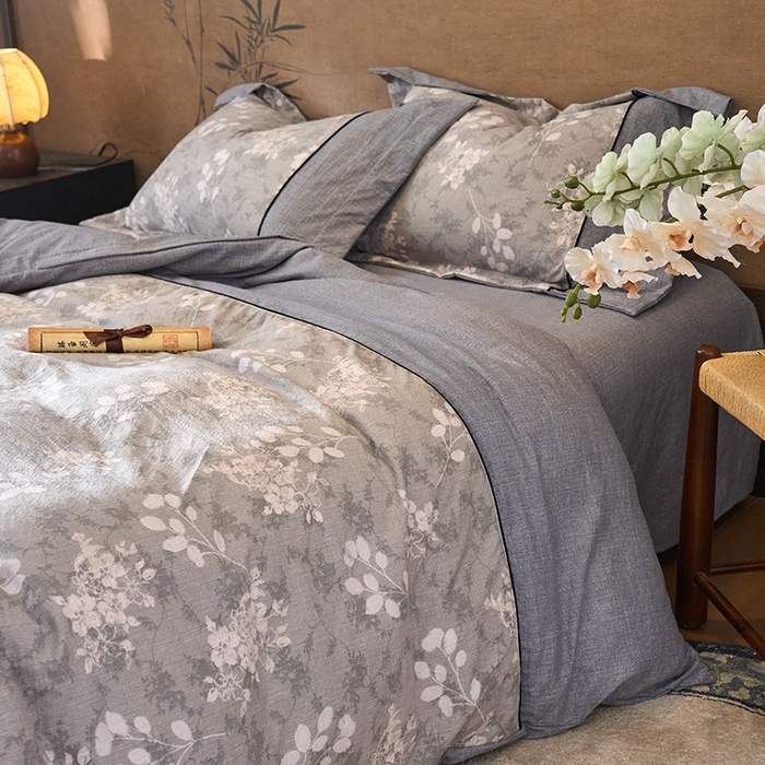 91家纺网 家纺一手货源 找家纺 （总）悦织湾家纺 2025新款复古原麻四件套天然质朴舒适透气轻奢中式床单床笠款床上用品四件套