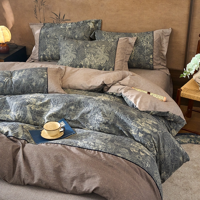 91家纺网 家纺一手货源 找家纺 悦织湾家纺 2025新款复古原麻四件套天然质朴舒适透气轻奢中式床单床笠款床上用品四件套 复古原麻-铜雀