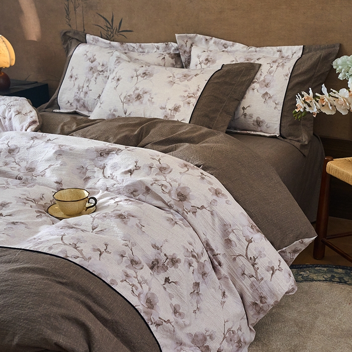 91家纺网 家纺一手货源 找家纺 悦织湾家纺 2025新款复古原麻四件套天然质朴舒适透气轻奢中式床单床笠款床上用品四件套 复古原麻-漫枝