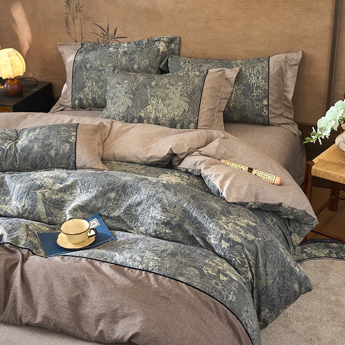 91家纺网 家纺一手货源 找家纺 悦织湾家纺 2025新款复古原麻四件套天然质朴舒适透气轻奢中式床单床笠款床上用品四件套 复古原麻-铜雀