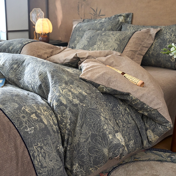 91家纺网 家纺一手货源 找家纺 悦织湾家纺 2025新款复古原麻四件套天然质朴舒适透气轻奢中式床单床笠款床上用品四件套 复古原麻-铜雀