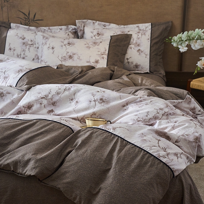 91家纺网 家纺一手货源 找家纺 悦织湾家纺 2025新款复古原麻四件套天然质朴舒适透气轻奢中式床单床笠款床上用品四件套 复古原麻-漫枝