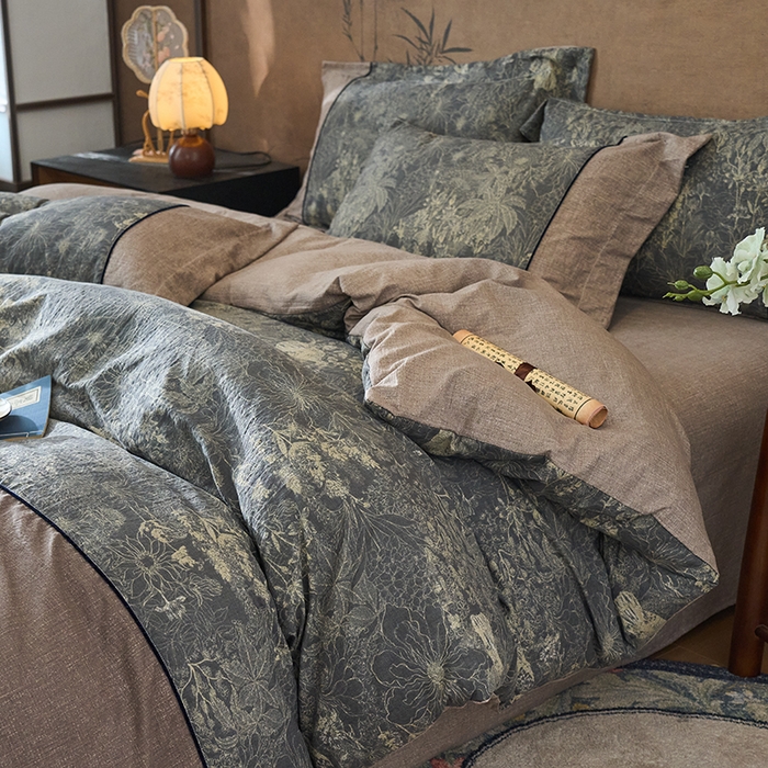 91家纺网 家纺一手货源 找家纺 悦织湾家纺 2025新款复古原麻四件套天然质朴舒适透气轻奢中式床单床笠款床上用品四件套 复古原麻-铜雀