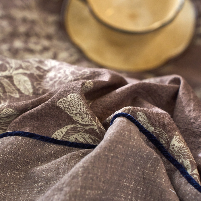 91家纺网 家纺一手货源 找家纺 悦织湾家纺 2025新款复古原麻四件套天然质朴舒适透气轻奢中式床单床笠款床上用品四件套 复古原麻-锦瑟咖