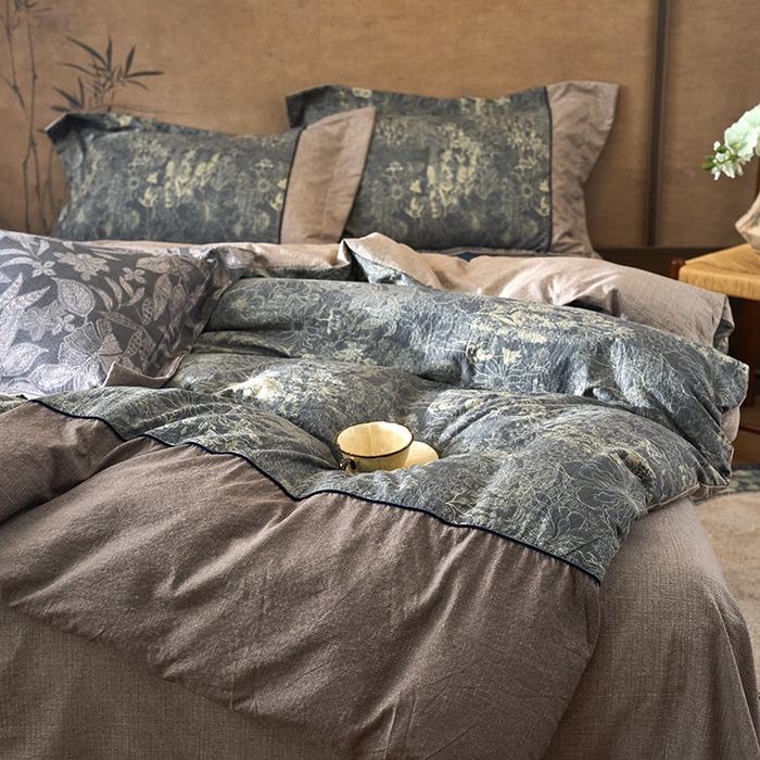 91家纺网 家纺一手货源 找家纺 悦织湾家纺 2025新款复古原麻四件套天然质朴舒适透气轻奢中式床单床笠款床上用品四件套 复古原麻-铜雀