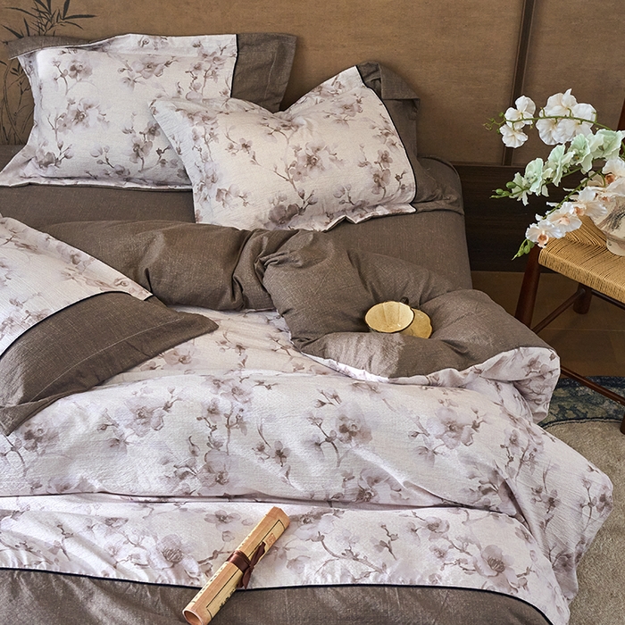 91家纺网 家纺一手货源 找家纺 悦织湾家纺 2025新款复古原麻四件套天然质朴舒适透气轻奢中式床单床笠款床上用品四件套 复古原麻-漫枝