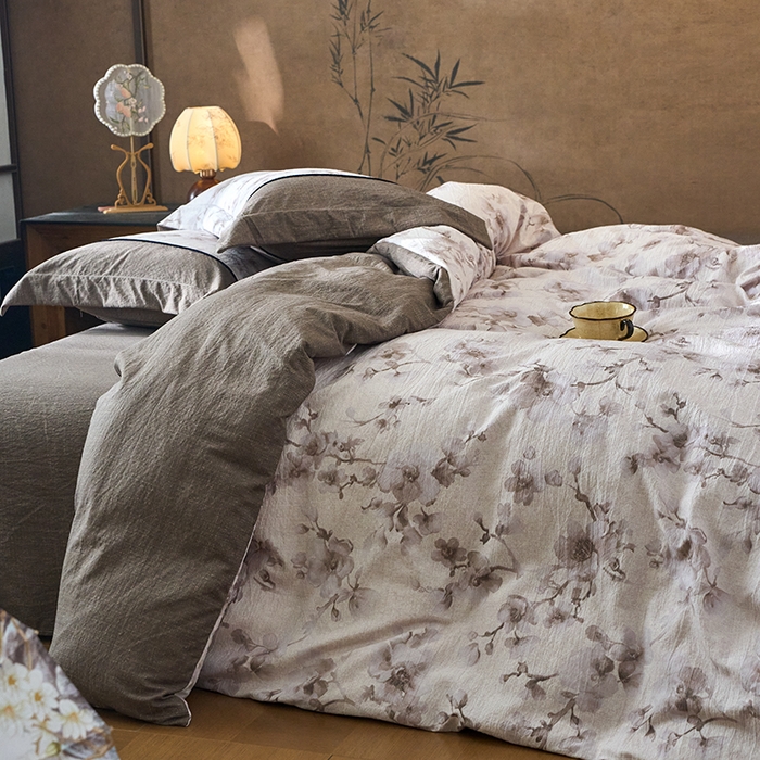 91家纺网 家纺一手货源 找家纺 悦织湾家纺 2025新款复古原麻四件套天然质朴舒适透气轻奢中式床单床笠款床上用品四件套 复古原麻-漫枝